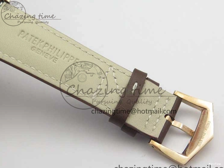 MIROTIME 1219 Calatrava 5524R Pilot Travel Time RG GRF Brown Dial on Brown Leather Strap MIYOTA TopPick 7155